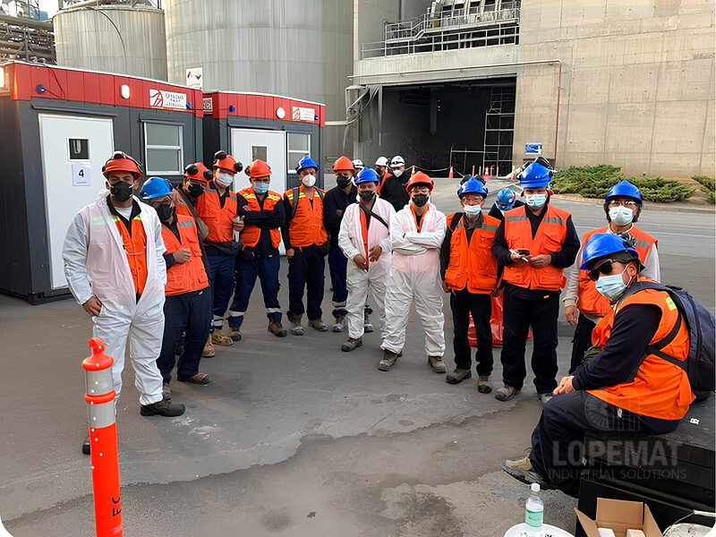 Cuadrilla de personal técnico especializado en faena de central de generación